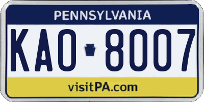 PA license plate KAO8007