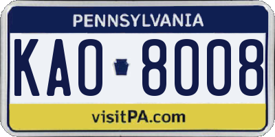 PA license plate KAO8008