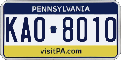 PA license plate KAO8010