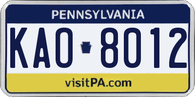 PA license plate KAO8012