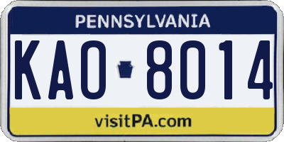 PA license plate KAO8014