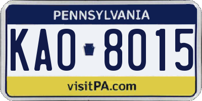PA license plate KAO8015