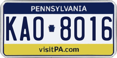 PA license plate KAO8016