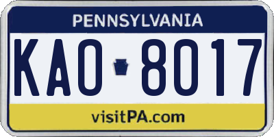 PA license plate KAO8017