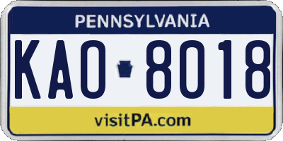 PA license plate KAO8018
