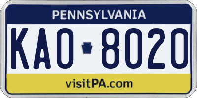 PA license plate KAO8020