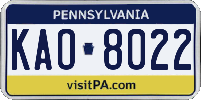 PA license plate KAO8022