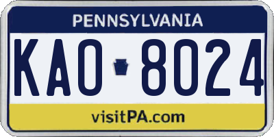 PA license plate KAO8024