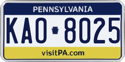 PA license plate KAO8025