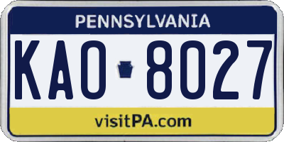 PA license plate KAO8027