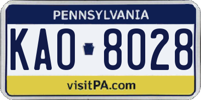 PA license plate KAO8028