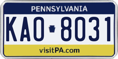 PA license plate KAO8031