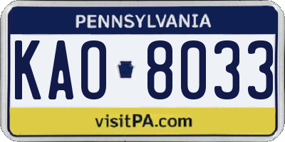 PA license plate KAO8033