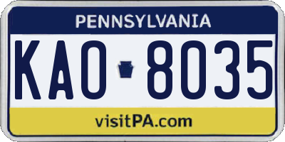 PA license plate KAO8035