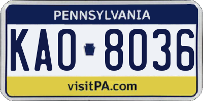 PA license plate KAO8036