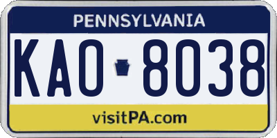 PA license plate KAO8038