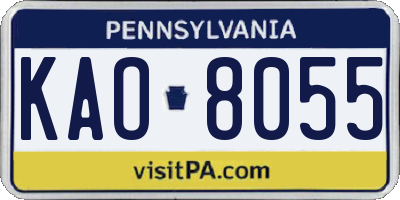 PA license plate KAO8055
