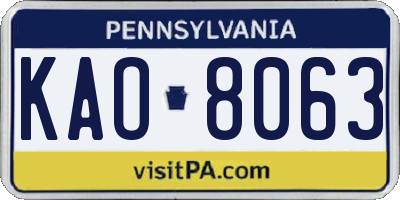 PA license plate KAO8063