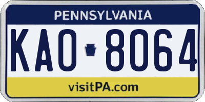 PA license plate KAO8064