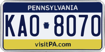 PA license plate KAO8070