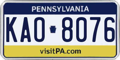 PA license plate KAO8076
