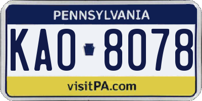 PA license plate KAO8078