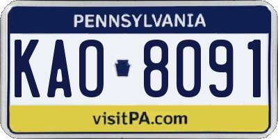 PA license plate KAO8091