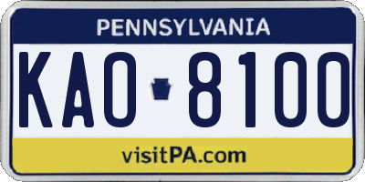 PA license plate KAO8100