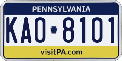 PA license plate KAO8101