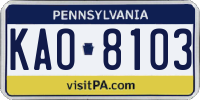 PA license plate KAO8103