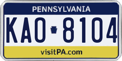 PA license plate KAO8104
