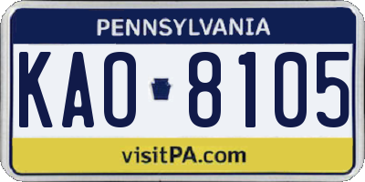 PA license plate KAO8105