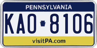 PA license plate KAO8106