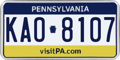 PA license plate KAO8107