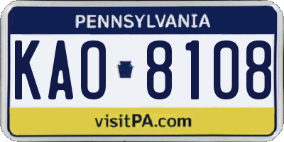 PA license plate KAO8108