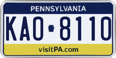 PA license plate KAO8110