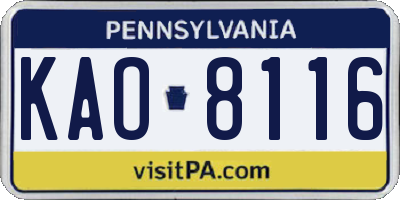 PA license plate KAO8116