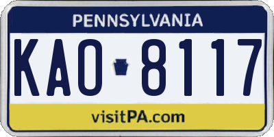 PA license plate KAO8117