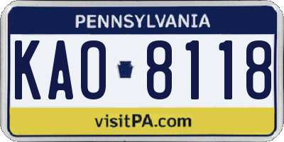 PA license plate KAO8118