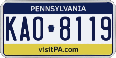 PA license plate KAO8119