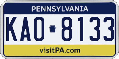 PA license plate KAO8133