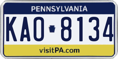 PA license plate KAO8134