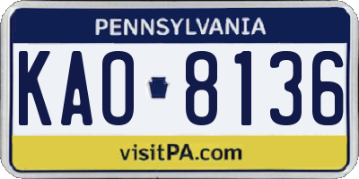 PA license plate KAO8136