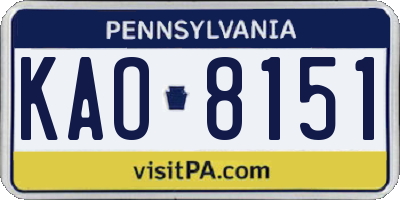 PA license plate KAO8151