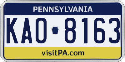 PA license plate KAO8163