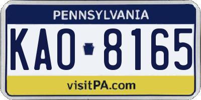 PA license plate KAO8165