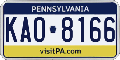 PA license plate KAO8166