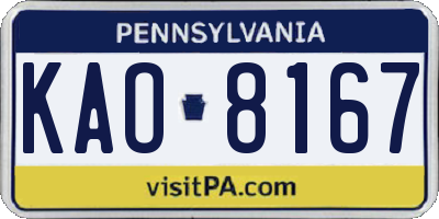 PA license plate KAO8167