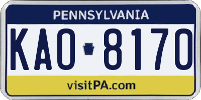 PA license plate KAO8170