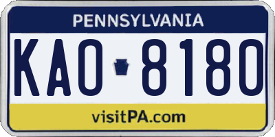 PA license plate KAO8180